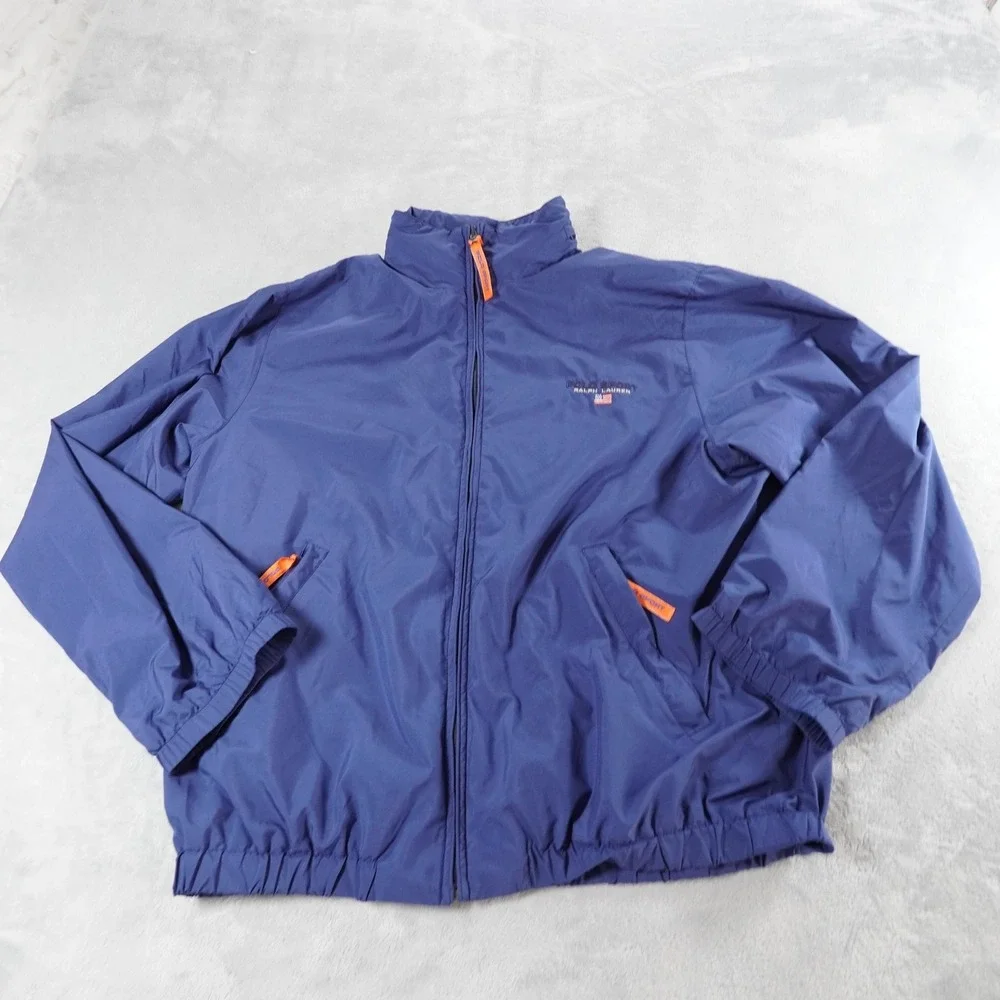 Polo Sport Ralph Lauren Jacket Mens L Blue Windbreaker Hooded Lightweight Vtg 90